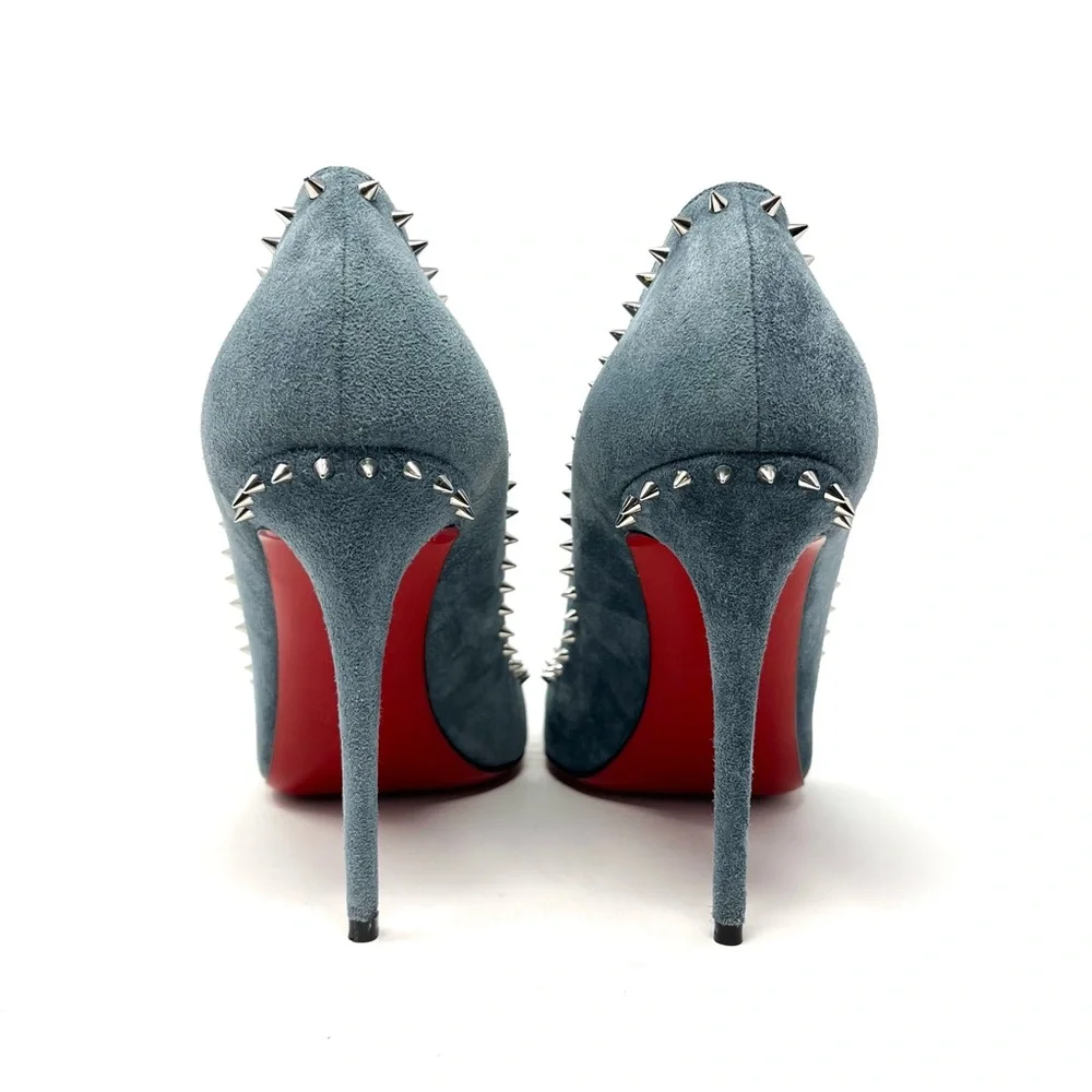 Christian Louboutin Blue Suede Anjalina Spike Studded High Heels Pumps 39.5 9.5